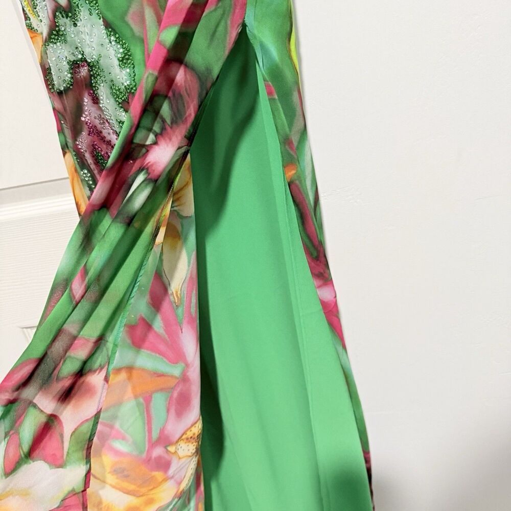 THE ANDAMANE Isabelle Green Dress in Floral Print With Crystals Sz 42 - Picture 11 of 16